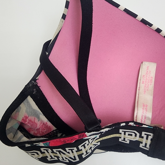 PINK LOT OF‎ 2  Bras Rainbow Logo And Floral B&W - Picture 8 of 9